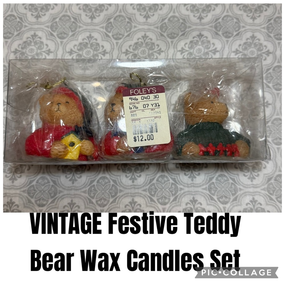VINTAGE Festive Teddy Bear Wax Candles Set